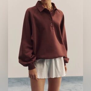 ADANOLA Slouchy Button Up Sweatshirt, Burgundy - Medium